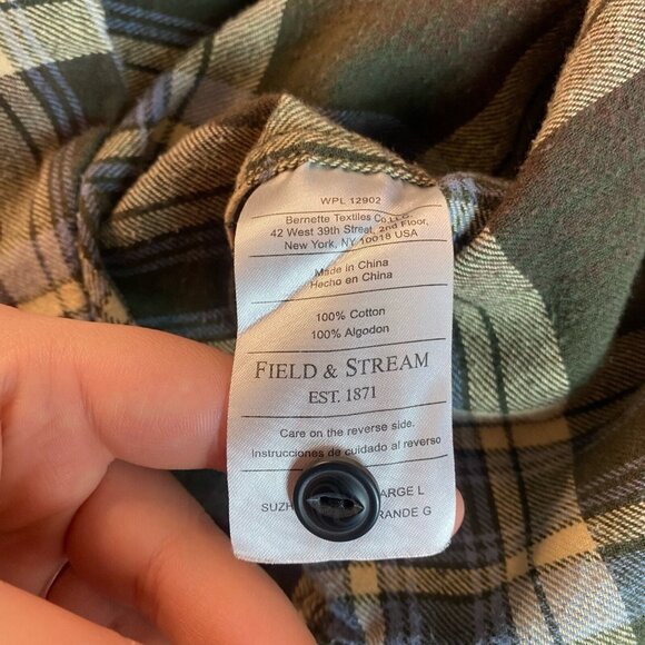 Field & Stream Button Down Men's Size Large Long Sleeve Plaid Brown Cream - Picture 5 of 10